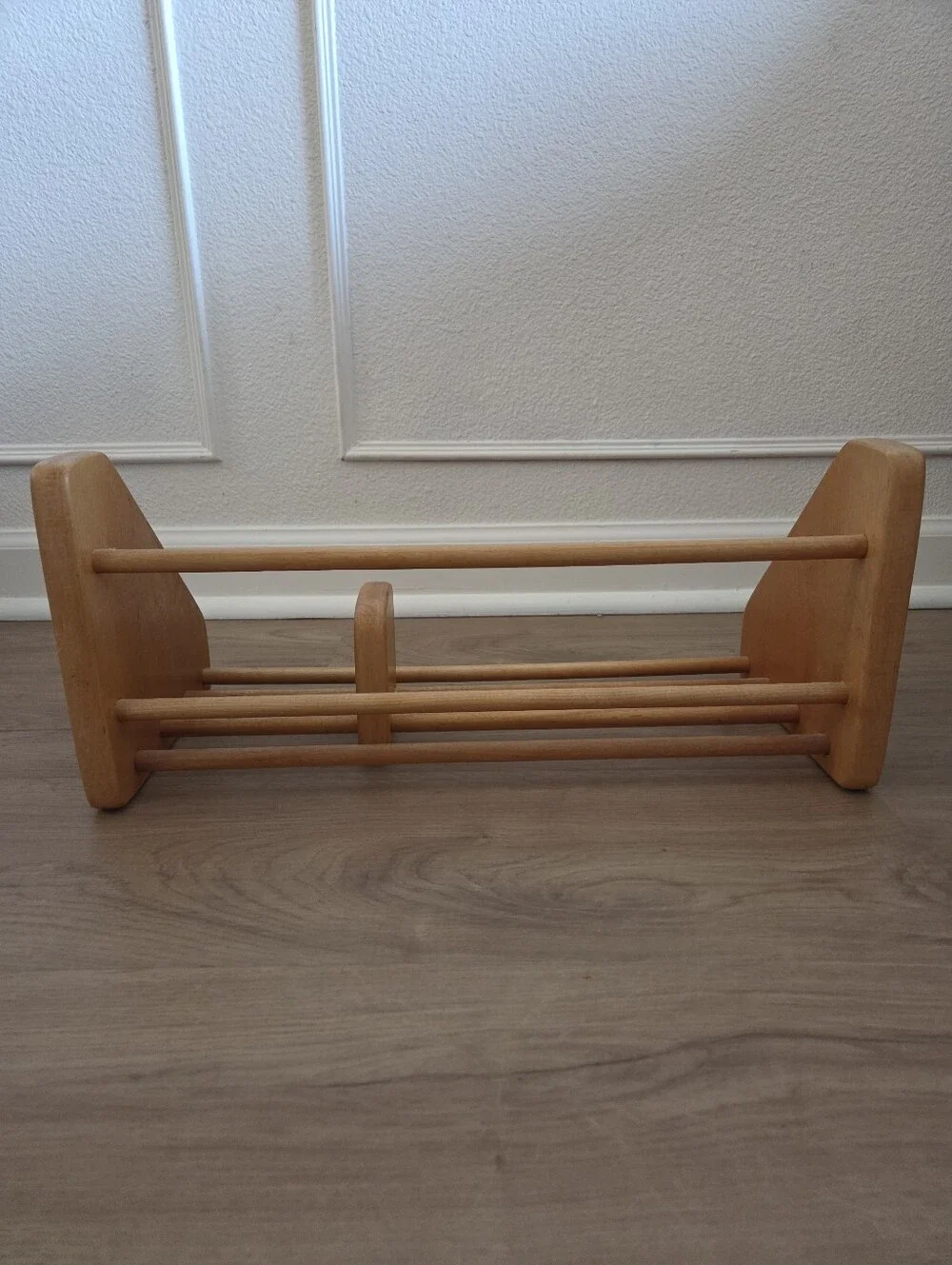 Vtg Mid Century Modern Wood Expandable Sliding Tabletop Bookshelf Book Rac Decor - Picture 7 of 8